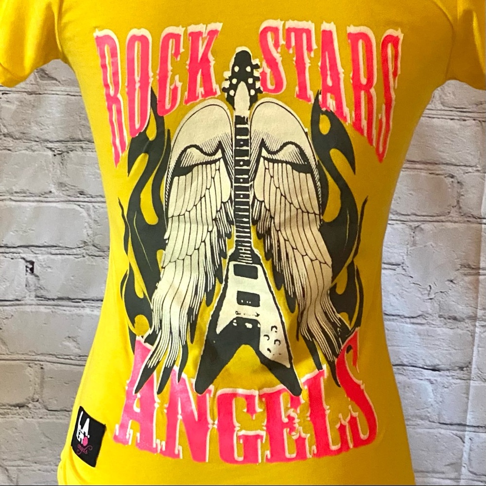 Rockstars & Angels Guitar V-neck Sexy Tight Tee Womens Small NWOT